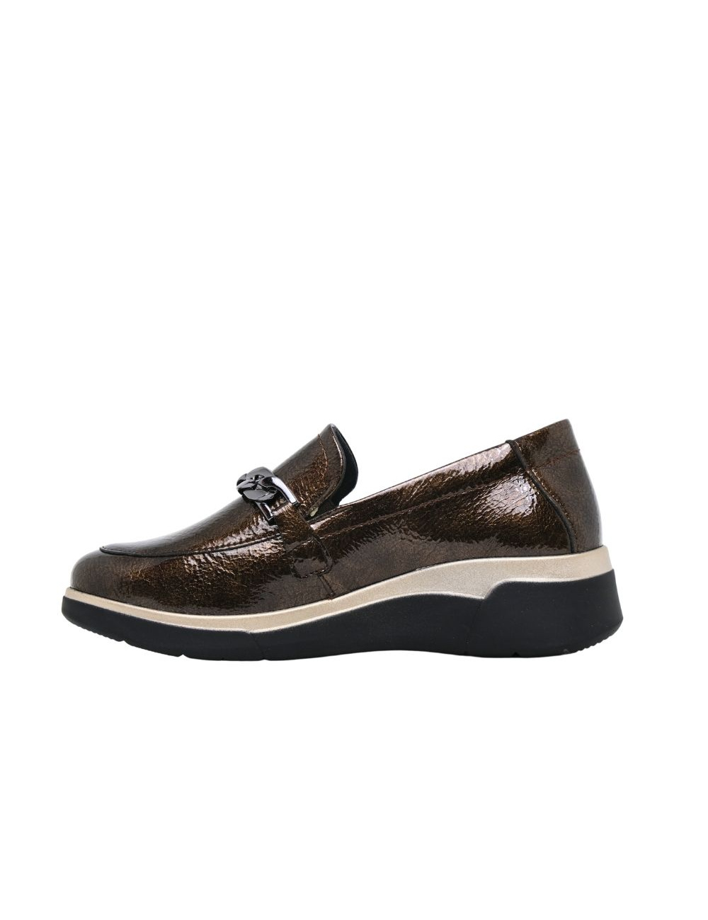 SUAVE ZAPATO MOCASIN CADENA CUÑITA PIEL CHAROL MUJER