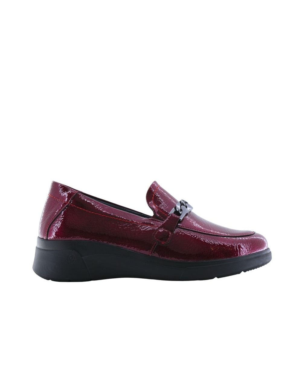 SUAVE ZAPATO MOCASIN CADENA CUÑITA PIEL CHAROL MUJER