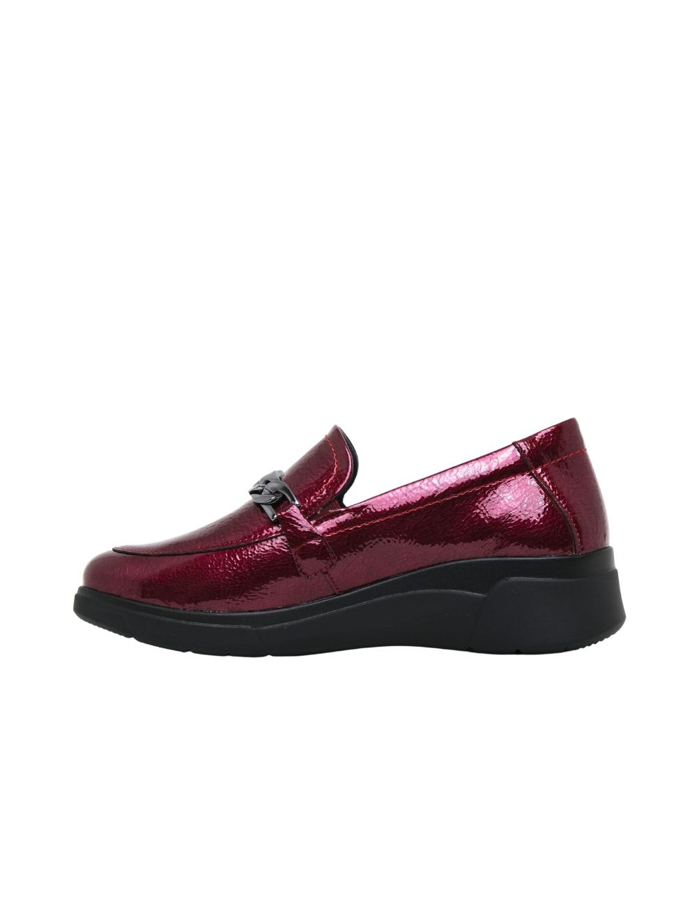 SUAVE ZAPATO MOCASIN CADENA CUÑITA PIEL CHAROL MUJER