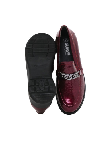 SUAVE ZAPATO MOCASIN CADENA CUÑITA PIEL CHAROL MUJER